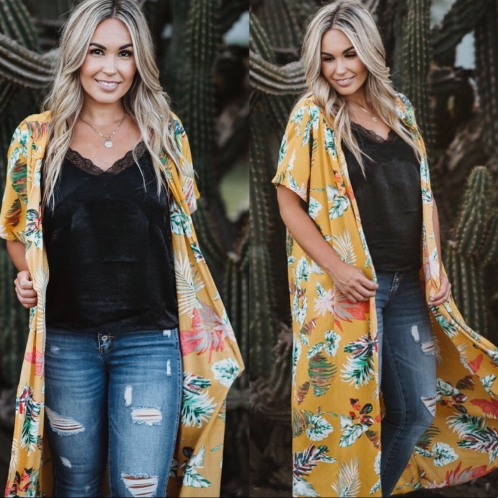 Tropical Short Sleeve Kimono Cardigan 1X
